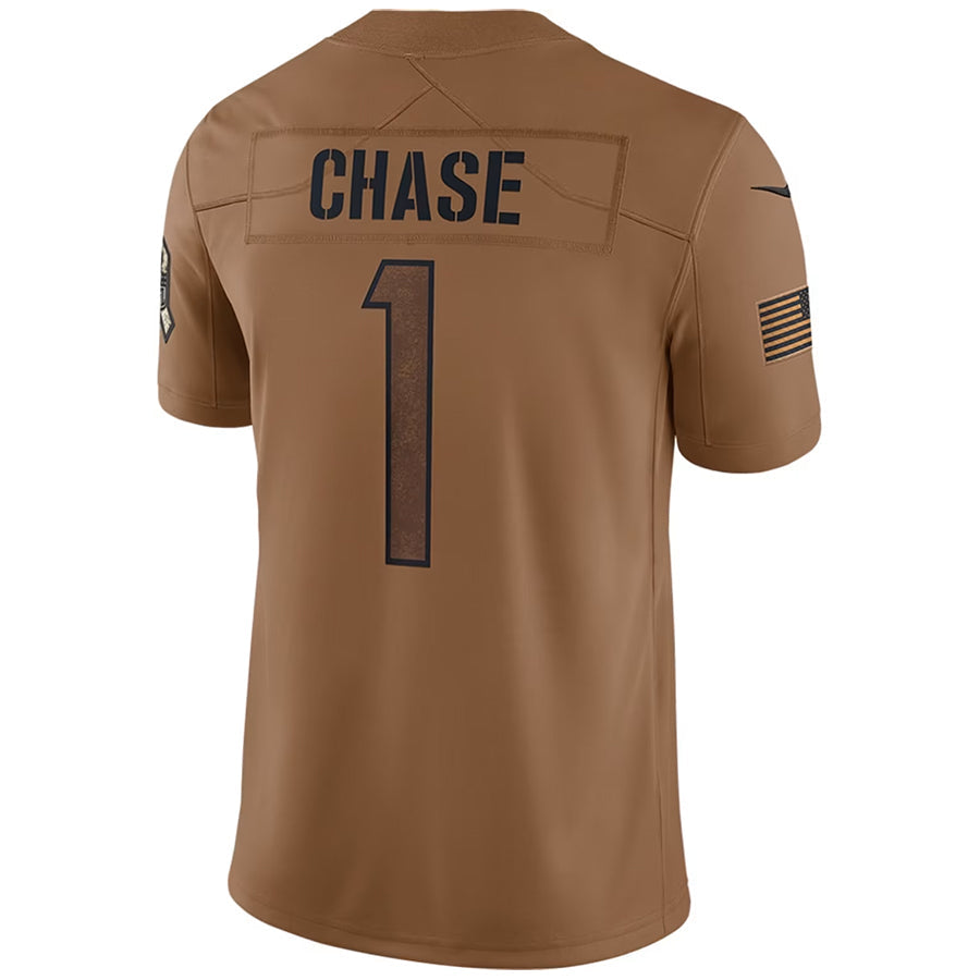 harde C.Bengals #1 Ja'Marr Chase Player BROWN Salute To Service Limited Stitched Jerseys
