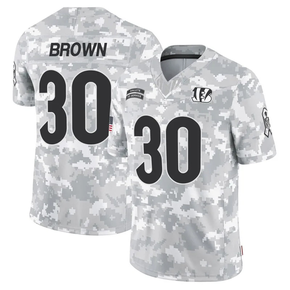 harde C.Bengals #30 Chase Brown Player Arctic Camo Salute to Service Limited Stitched Jerseys