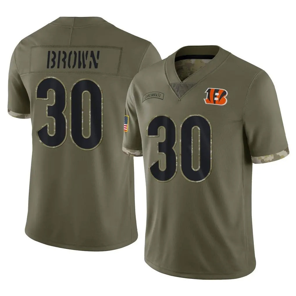 harde C.Bengals #30 Chase Brown Player Salute To Service Limited Olive Stitched Jerseys
