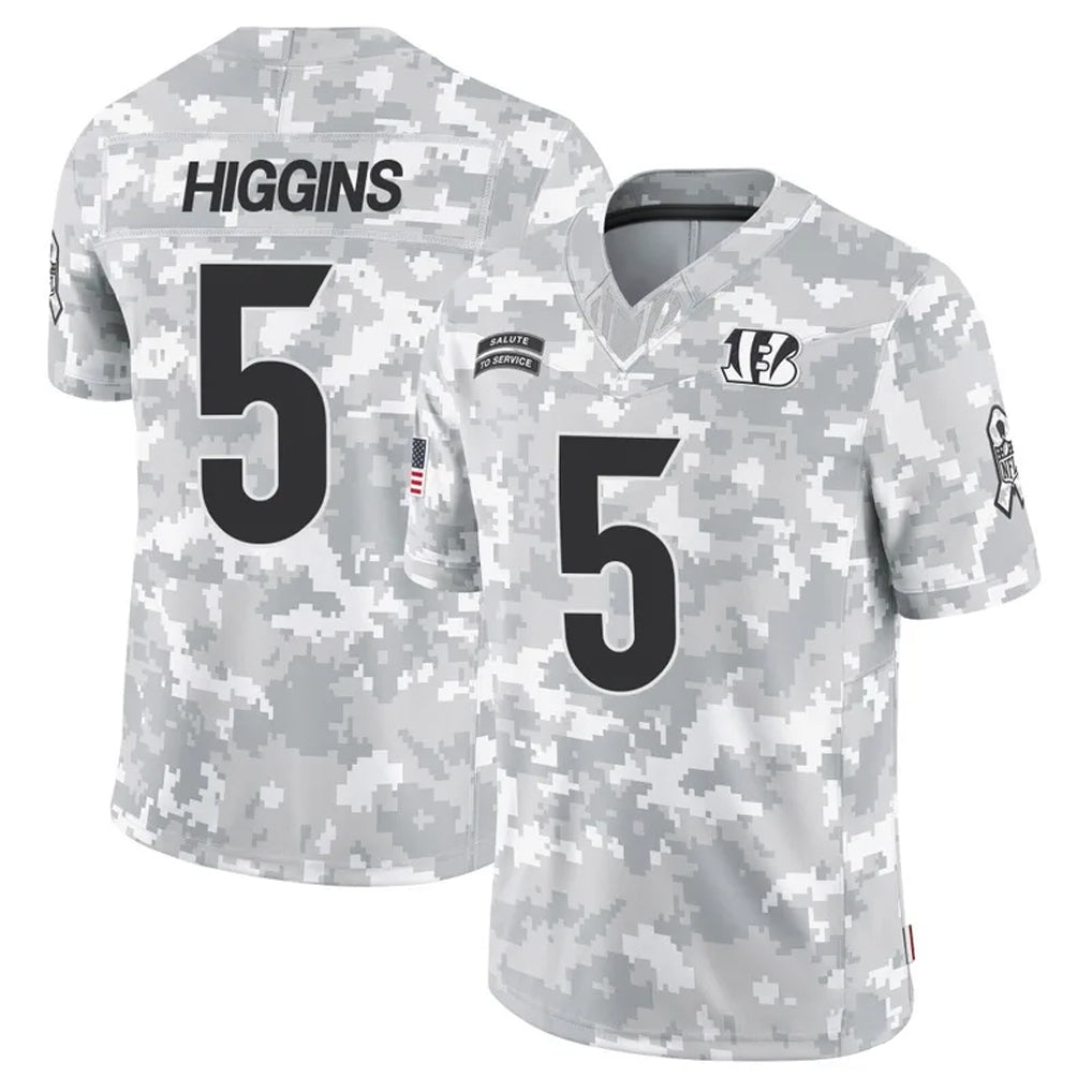harde C.Bengals #5 Tee Higgins Player Arctic Camo Salute to Service Limited Stitched Jerseys