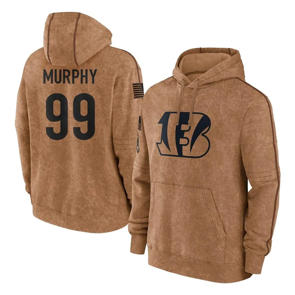harde C.Bengals #99 Myles Murphy Player Brown Salute to Service Pullover Hoodie Limited Stitched Jerseys