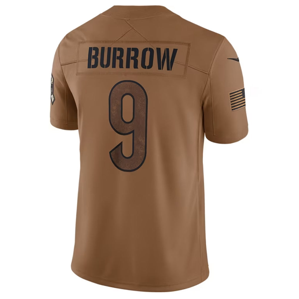 harde C.Bengals #9 Joe Burrow Player Brown Salute To Service Limited Stitched Jerseys