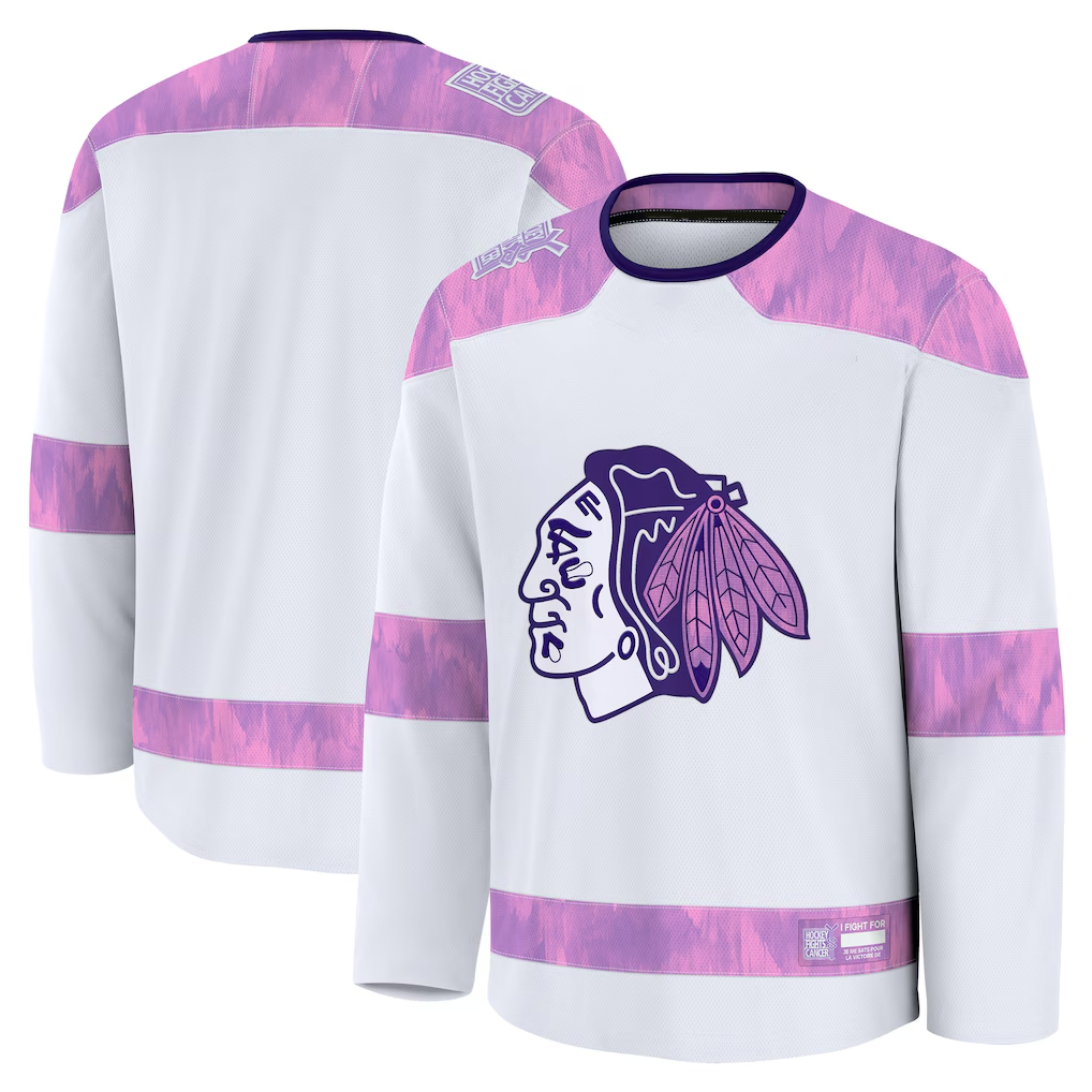 harde C.Blackhawks White 2024 Hockey Fights Cancer Practice Jerseys
