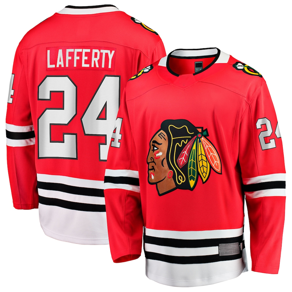 harde C.Blackhawks #24 Sam Lafferty Red Home Breakaway Jerseys