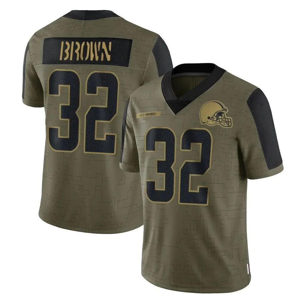 harde C.Browns #32 Jim Brown Player Olive Salute to Service Limited Home Game Stitched Jerseys