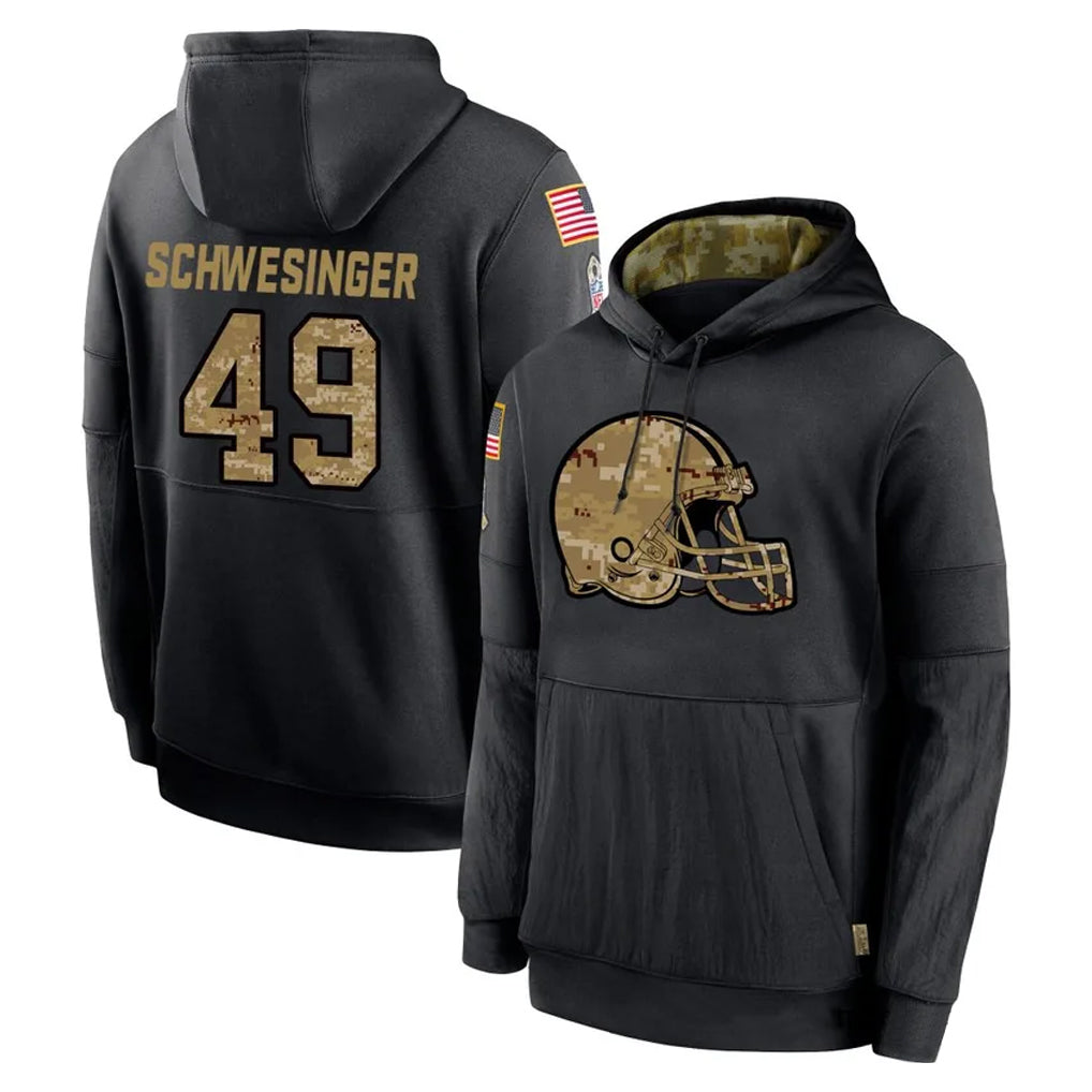 harde C.Browns #49 Carson Schwesinger Player Black Salute to Service Pullover Hoodies Limited Stitched Jerseys