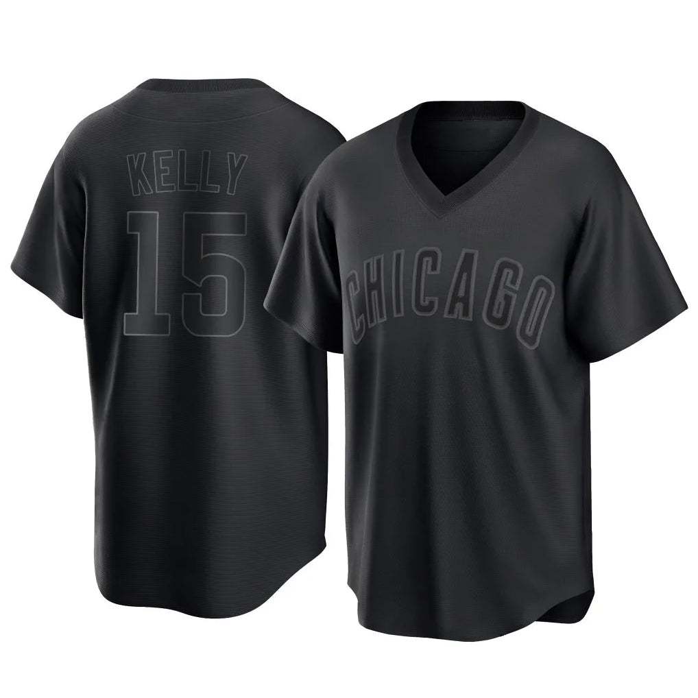 harde C.Cubs #15 Carson Kelly Player Black T-shirt Home Game Stitched Jerseys