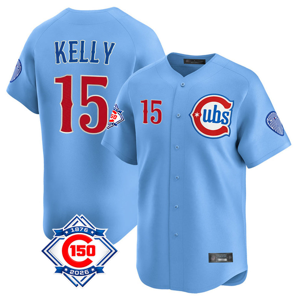 harde C.Cubs #15 Carson Kelly Player Light Blue 150th Anniversary Limited Home Stitched Jerseys