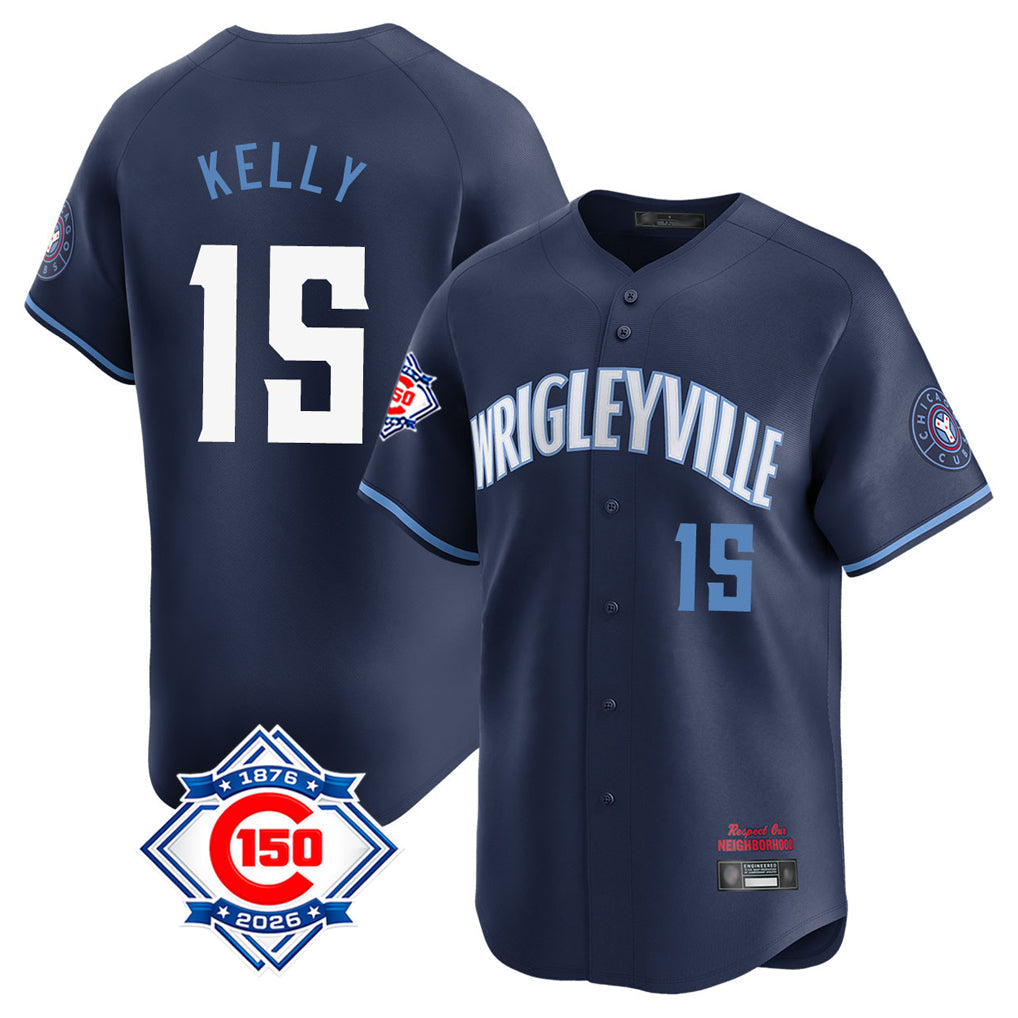 harde C.Cubs #15 Carson Kelly Player Navy City Connect 150th Anniversary Limited Home Stitched Jerseys