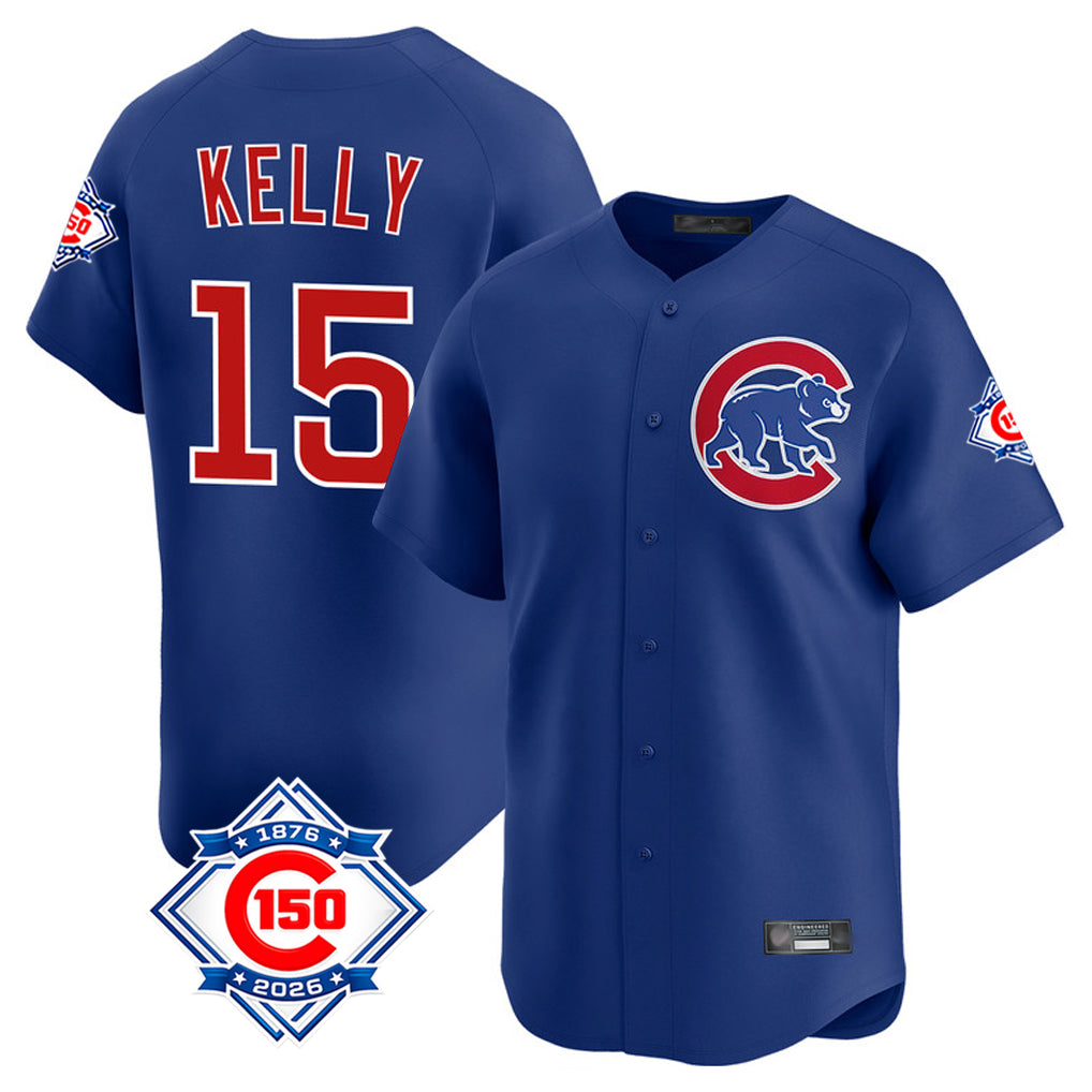 harde C.Cubs #15 Carson Kelly Player Royal 150th Anniversary Limited Home Stitched Jerseys