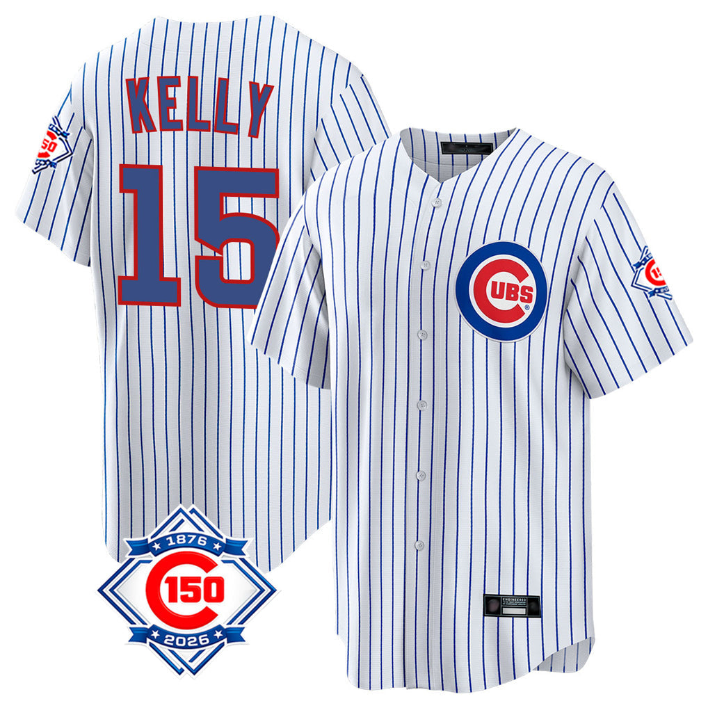 harde C.Cubs #15 Carson Kelly Player White 150th Anniversary Home Game Stitched Jerseys