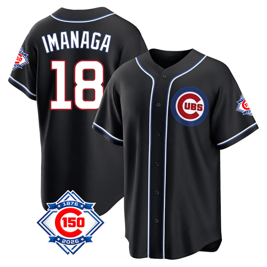 harde C.Cubs #18 Shota Imanaga Player Black Fashion Out 150th Anniversary Game Stitched Jerseys