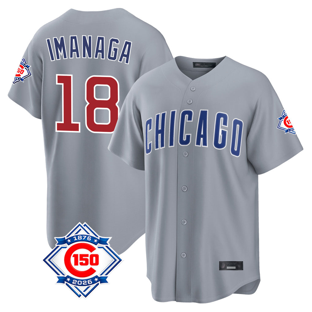 harde C.Cubs #18 Shota Imanaga Player Gray 150th Anniversary Home Game Stitched Jerseys