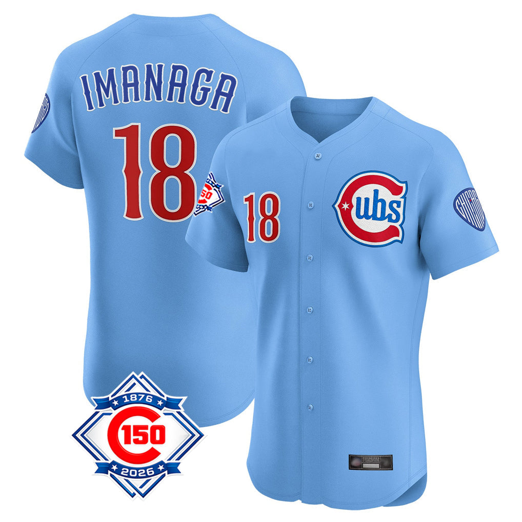 harde C.Cubs #18 Shota Imanaga Player Light Blue 150th Anniversary Limited Elite Home Stitched Jerseys