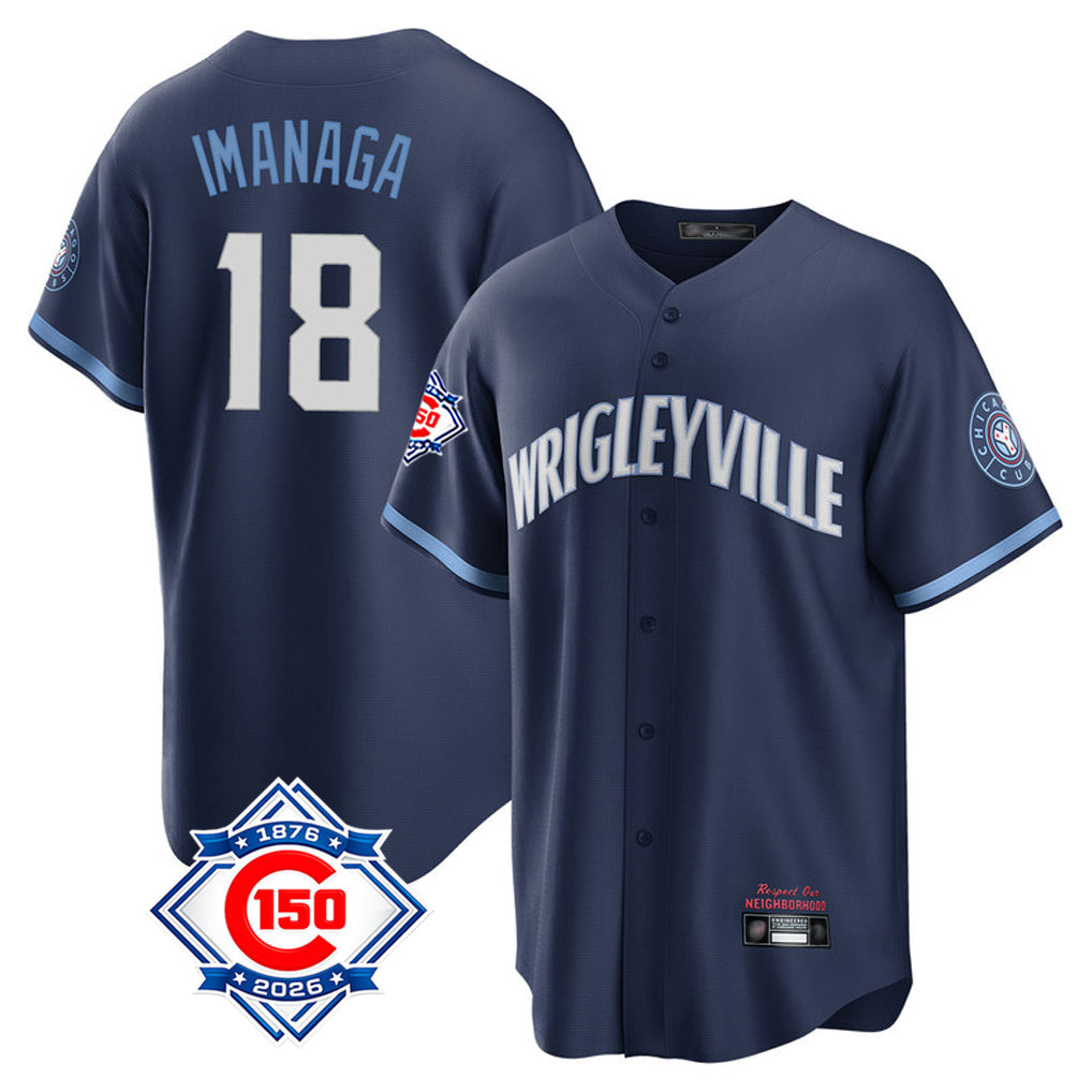 harde C.Cubs #18 Shota Imanaga Player Navy 150th Anniversary City Connect Home Game Stitched Jerseys