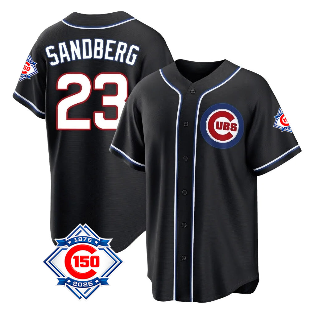 harde C.Cubs #23 Ryne Sandberg Player Black Fashion Out 150th Anniversary Game Stitched Jerseys