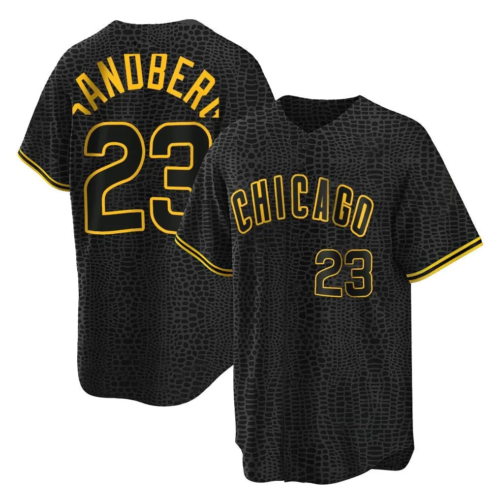 harde C.Cubs #23 Ryne Sandberg Player Black Snake Skin City Game Stitched Jerseys