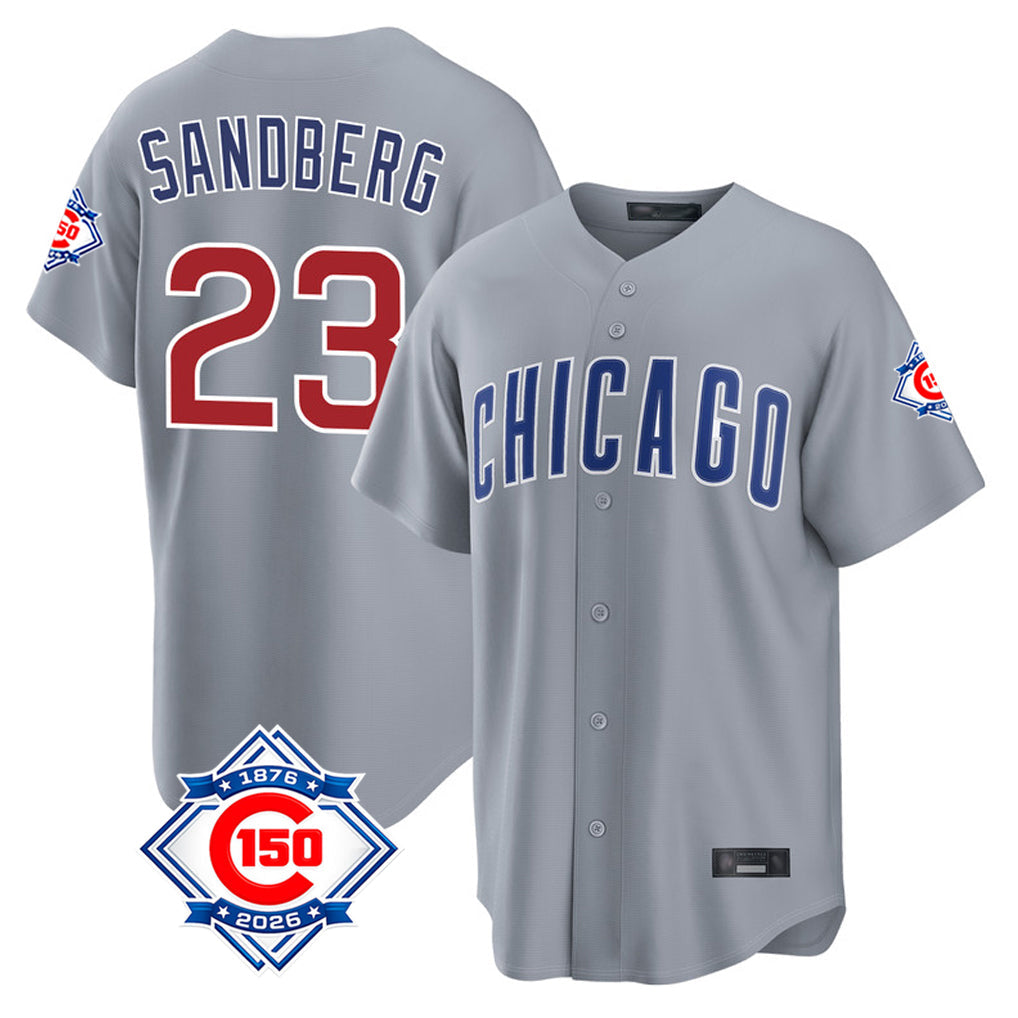 harde C.Cubs #23 Ryne Sandberg Player Gray 150th Anniversary Home Game Stitched Jerseys