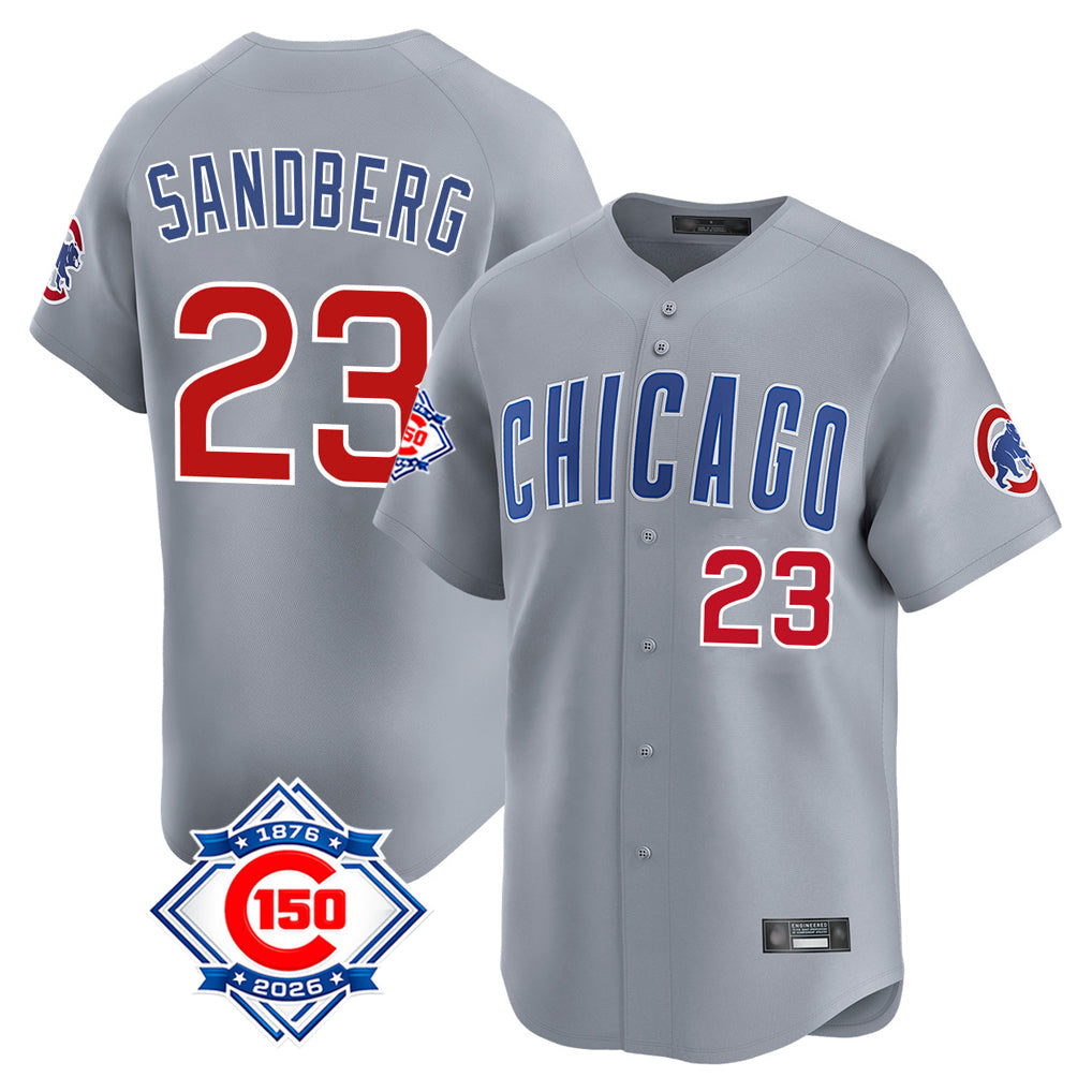 harde C.Cubs #23 Ryne Sandberg Player Gray Road 150th Anniversary Limited Home Stitched Jerseys