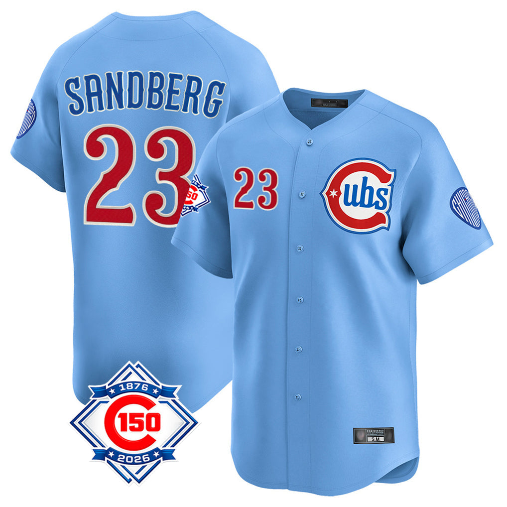 harde C.Cubs #23 Ryne Sandberg Player Light Blue 150th Anniversary Limited Home Stitched Jerseys