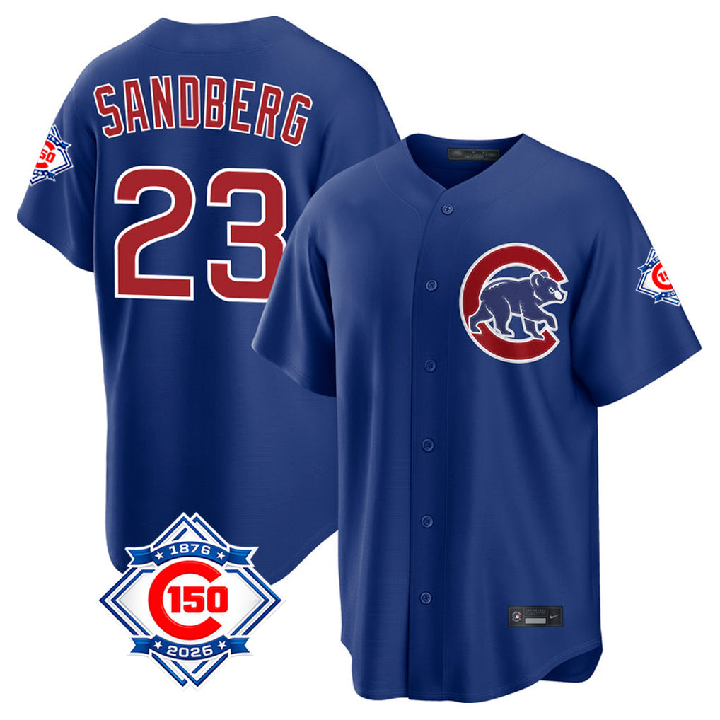 harde C.Cubs #23 Ryne Sandberg Player Royal 150th Anniversary Home Game Stitched Jerseys