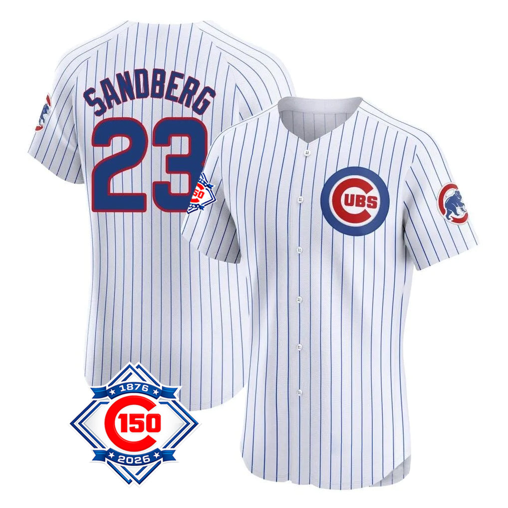 harde C.Cubs #23 Ryne Sandberg Player White 150th Anniversary Limited Elite Home Game Stitched Jerseys