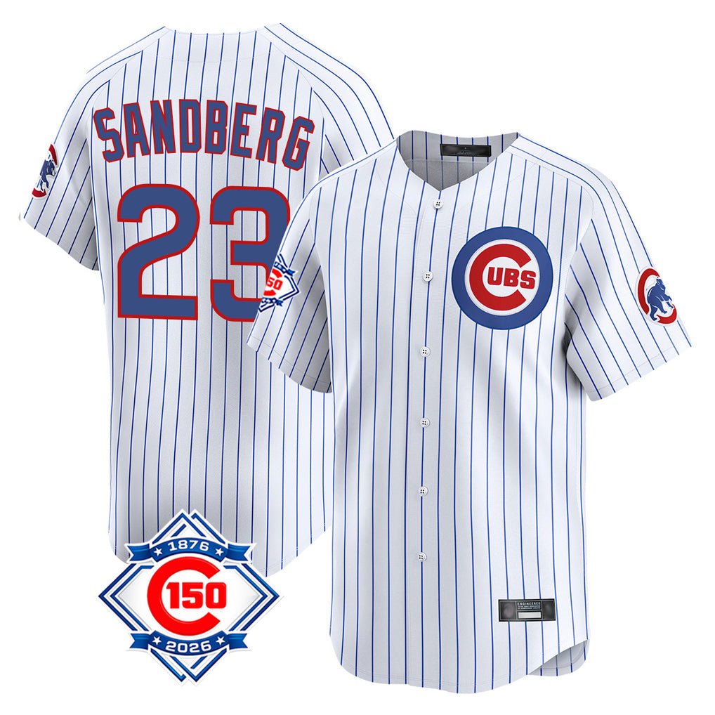harde C.Cubs #23 Ryne Sandberg Player White 150th Anniversary Limited Home Game Stitched Jerseys