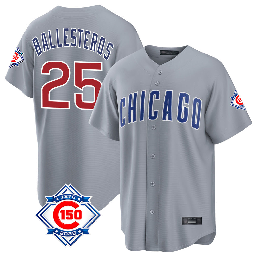 harde C.Cubs #25 Mois¡§|s Ballesteros Player Gray 150th Anniversary Home Game Stitched Jerseys