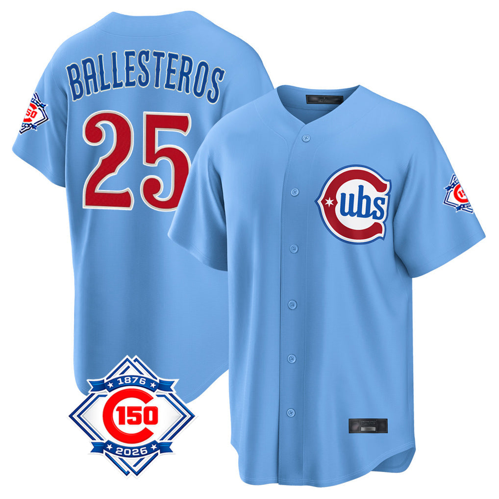 harde C.Cubs #25 Mois¡§|s Ballesteros Player Light Blue 150th Anniversary Home Game Stitched Jerseys