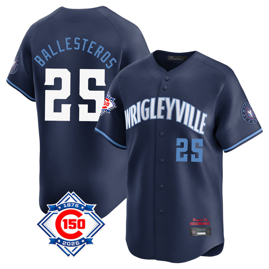 harde C.Cubs #25 Mois¡§|s Ballesteros Player Navy City Connect 150th Anniversary Limited Home Stitched Jerseys