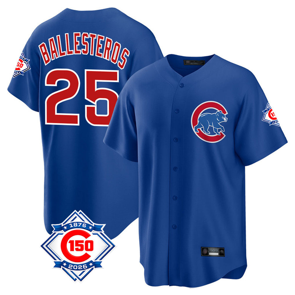 harde C.Cubs #25 Mois¡§|s Ballesteros Player Royal 150th Anniversary Home Game Stitched Jerseys