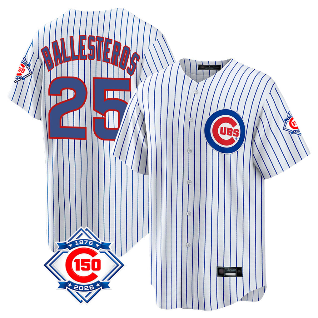 harde C.Cubs #25 Mois¡§|s Ballesteros Player White 150th Anniversary Home Game Stitched Jerseys