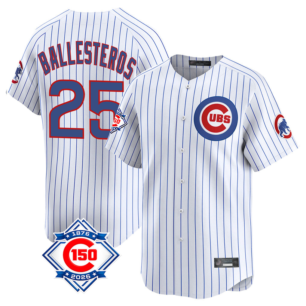 harde C.Cubs #25 Mois¡§|s Ballesteros Player White 150th Anniversary Limited Home Game Stitched Jerseys