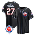 harde C.Cubs #27 Seiya Suzuki Player Black Fashion Out 150th Anniversary Game Stitched Jerseys