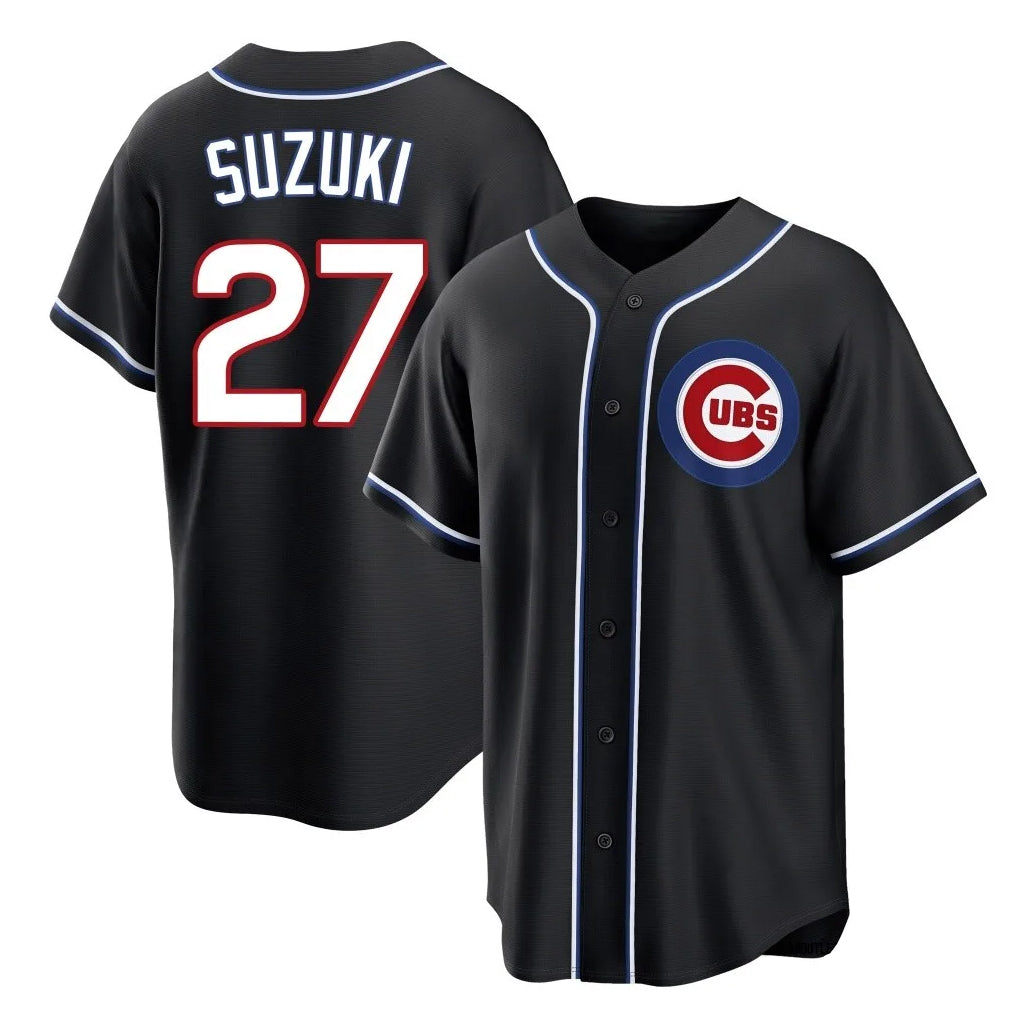 harde C.Cubs #27 Seiya Suzuki Player Black Fashion Out Game Stitched Jerseys