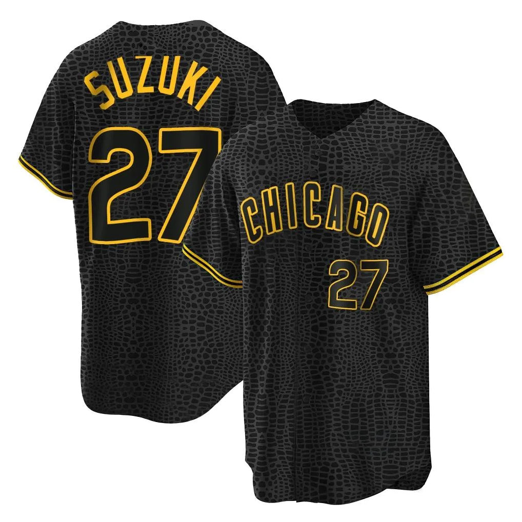 harde C.Cubs #27 Seiya Suzuki Player Black Snake Skin City Game Stitched Jerseys