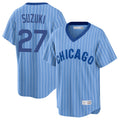 harde C.Cubs #27 Seiya Suzuki Player Blue T-shirt Cooperstown Collection Limited Stitched Jerseys