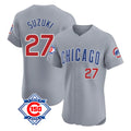 harde C.Cubs #27 Seiya Suzuki Player Gray Road 150th Anniversary Limited Elite Home Stitched Jerseys