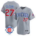 harde C.Cubs #27 Seiya Suzuki Player Gray Road 150th Anniversary Limited Home Stitched Jerseys