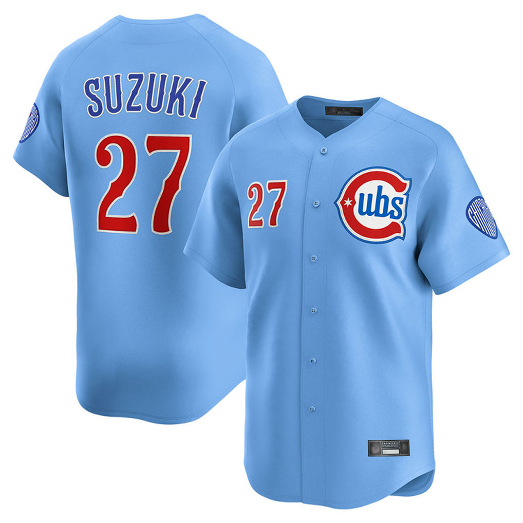 harde C.Cubs #27 Seiya Suzuki Player Light Blue Limited Home Stitched Jerseys