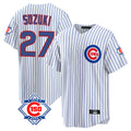 harde C.Cubs #27 Seiya Suzuki Player White 150th Anniversary Home Game Stitched Jerseys