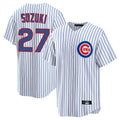 harde C.Cubs #27 Seiya Suzuki Player White Game Home Stitched Jerseys