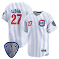 harde C.Cubs #27 Seiya Suzuki Player White Pinstripe Vapor Premier Limited Home Stitched Jerseys