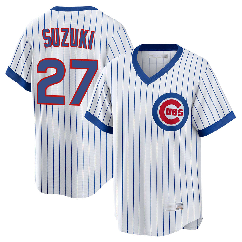 harde C.Cubs #27 Seiya Suzuki Player White T-shirt Cooperstown Collection Limited Stitched Jerseys