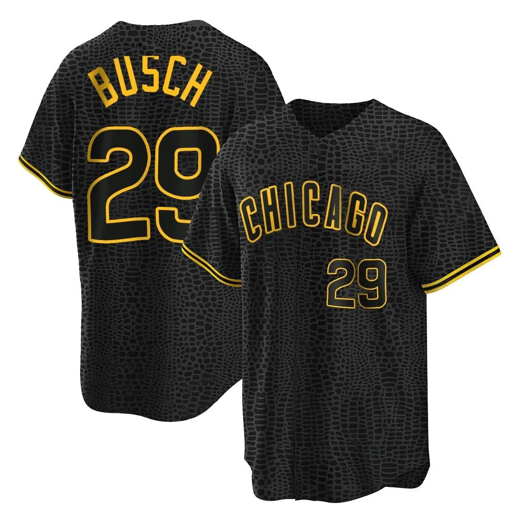 harde C.Cubs #29 Michael Busch Player Black Snake Skin City Game Stitched Jerseys