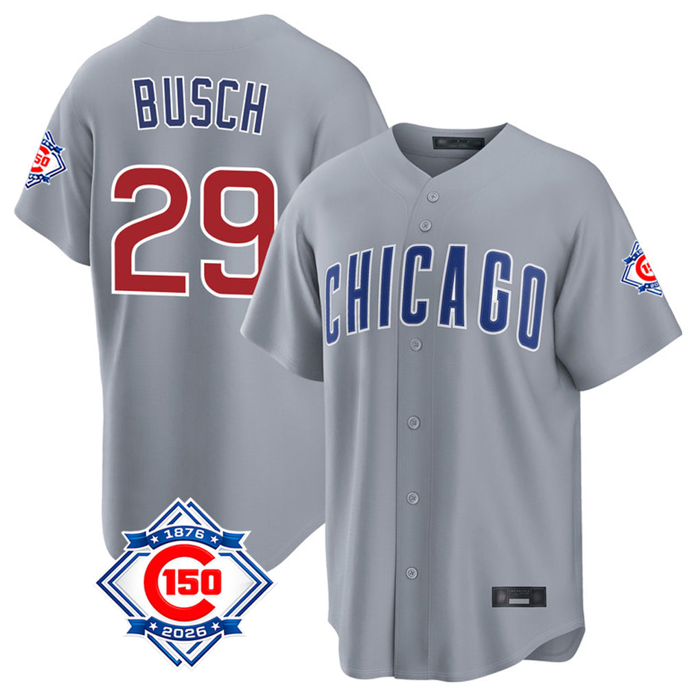 harde C.Cubs #29 Michael Busch Player Gray 150th Anniversary Home Game Stitched Jerseys