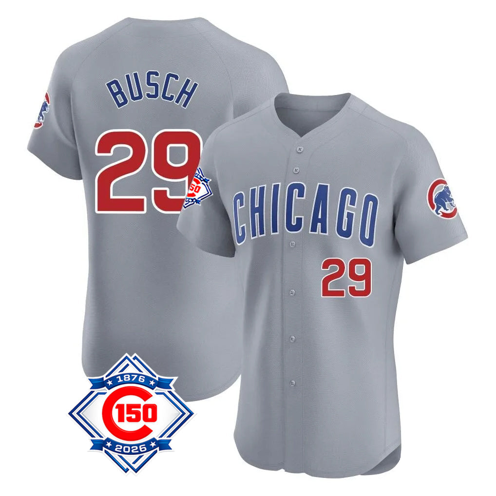 harde C.Cubs #29 Michael Busch Player Gray Road 150th Anniversary Limited Elite Home Stitched Jerseys