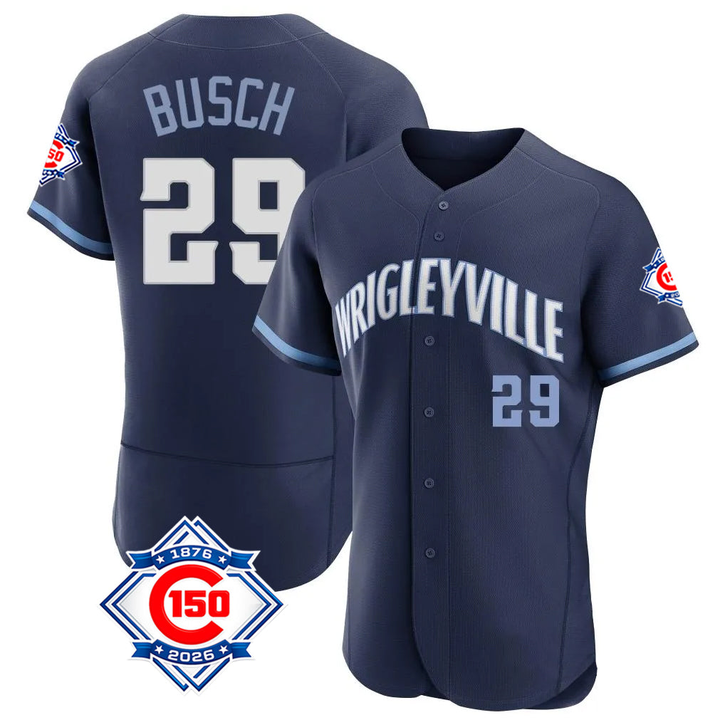 harde C.Cubs #29 Michael Busch Player Navy City Connect 150th Anniversary Limited Elite Home Stitched Jerseys