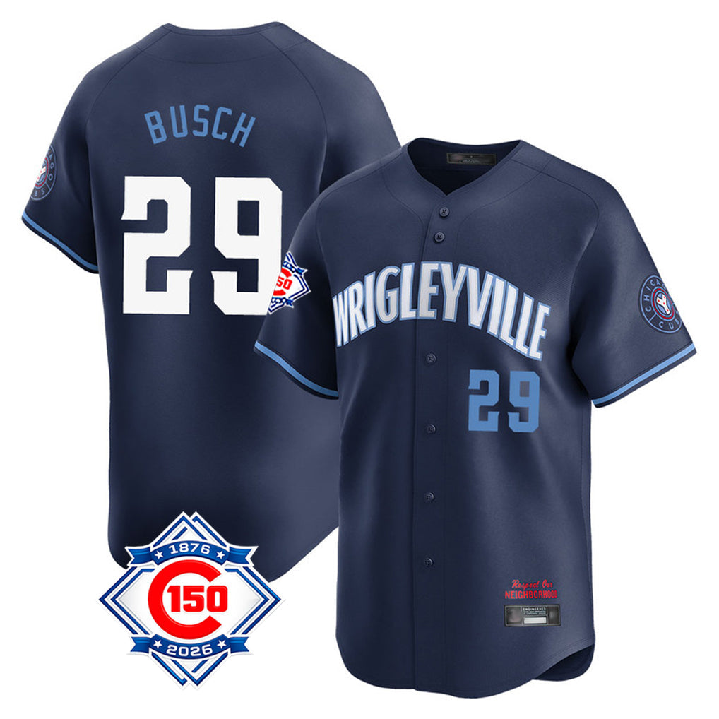 harde C.Cubs #29 Michael Busch Player Navy City Connect 150th Anniversary Limited Home Stitched Jerseys