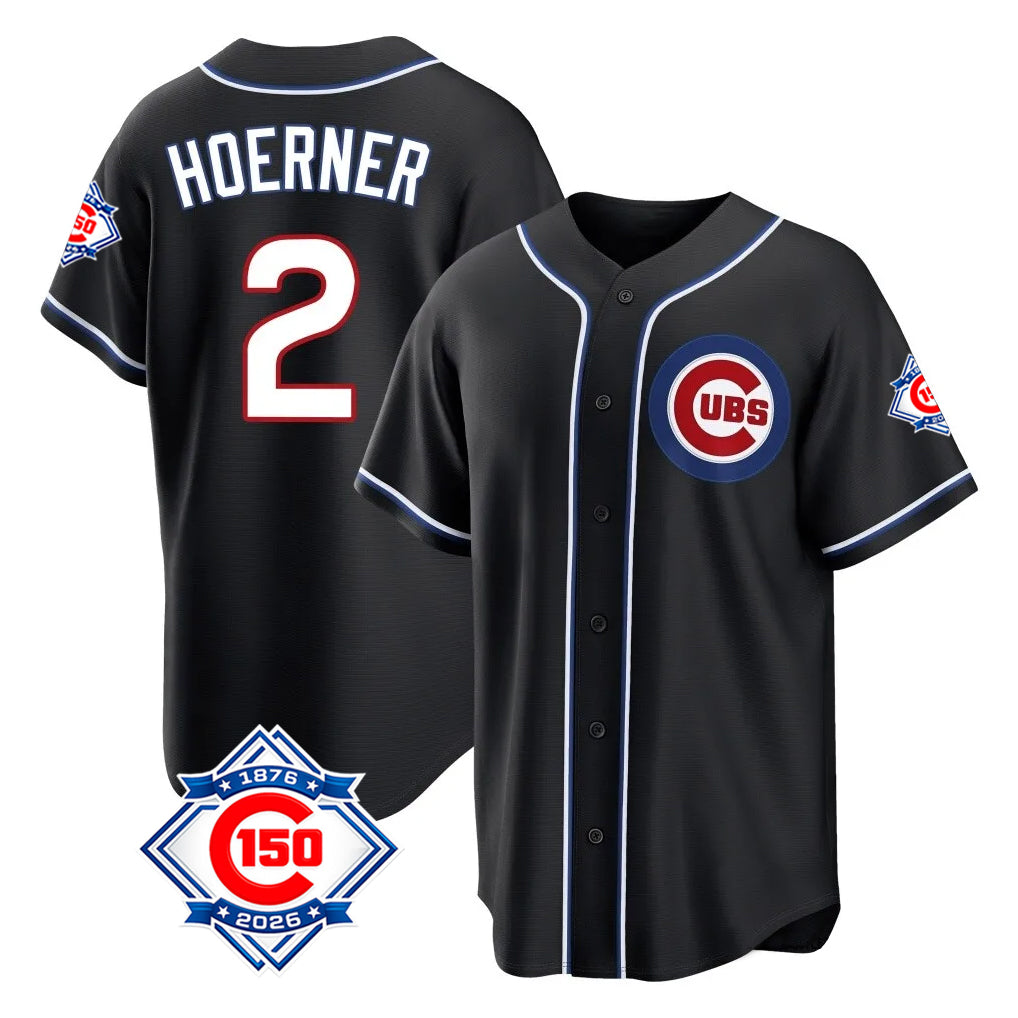 harde C.Cubs #2 Nico Hoerner Player Black Fashion Out 150th Anniversary Game Stitched Jerseys